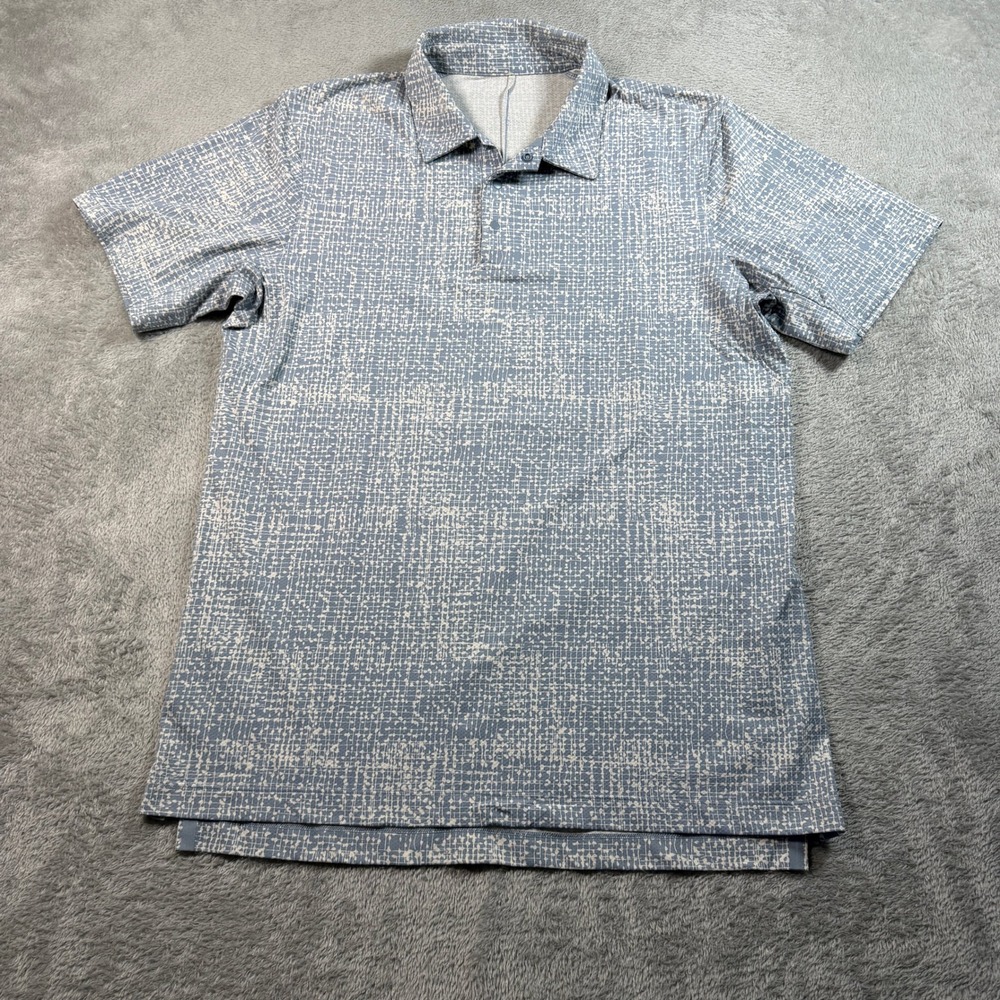 Lululemon Snap Front Performance Polo Mens Medium Duo Grid White Opal Chambray